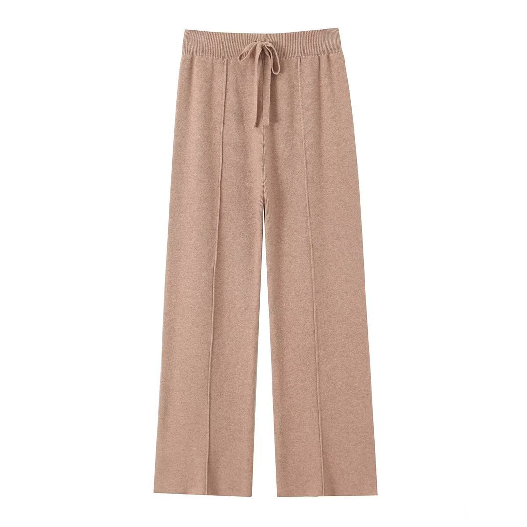 Damen weite Strickhose mit hoher Taille, sichtbarer Bügelfalte und Kordelzugbund Echo Archiv