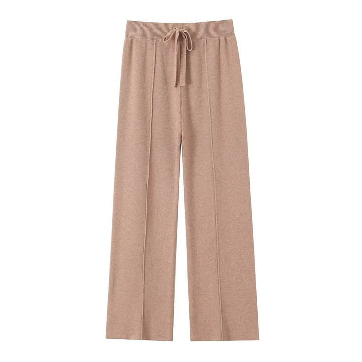Damen weite Strickhose mit hoher Taille, sichtbarer Bügelfalte und Kordelzugbund Echo Archiv