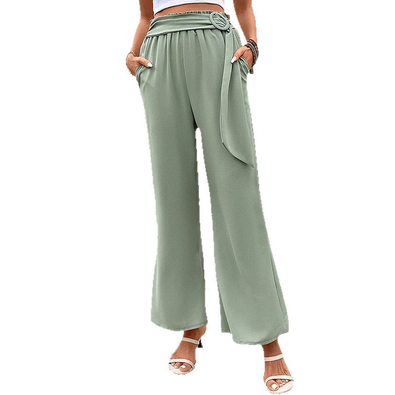 Damen Hochtaillierte Palazzo-Hose mit Drapierter Bundkante und D-Ring-Bindegürtel Echoarchiv