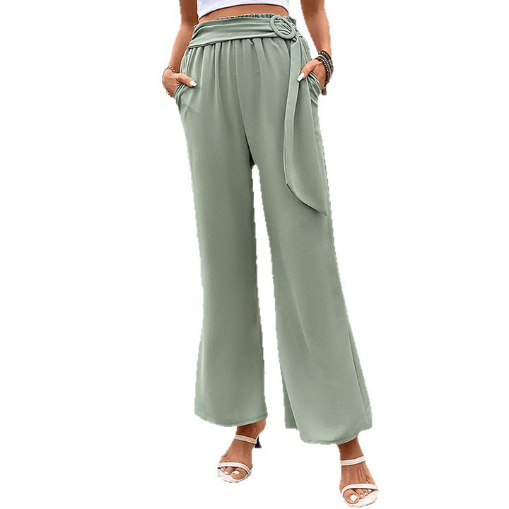 Damen Hochtaillierte Palazzo-Hose mit Drapierter Bundkante und D-Ring-Bindegürtel Echoarchiv