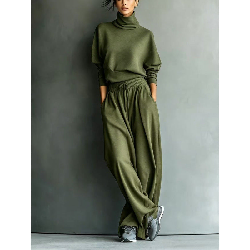 Damen Strick-Loungewear-Set mit Rollkragen und weiten Palazzo-Hosen – Élanora