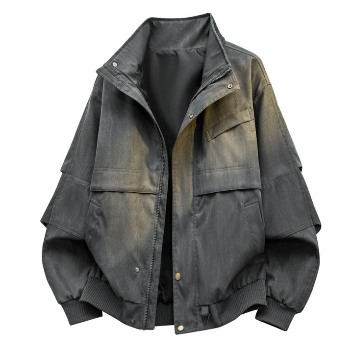 Herren Urban Canvas Utility Jacke mit hohem Kragen, großen Klapptaschen und elastischem Saum – Taviero