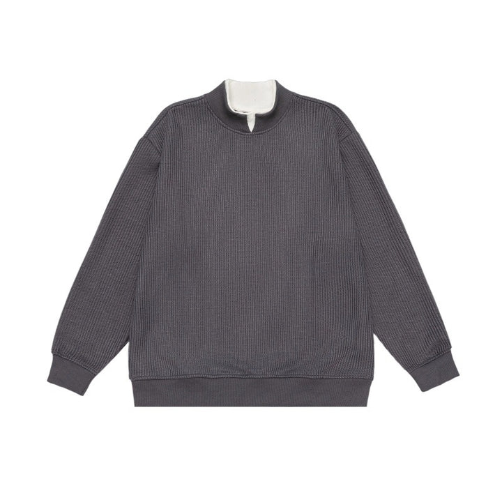 Unisex Feinstrukturiertes Mockneck-Sweatshirt mit Halbzip und eingearbeiteter Hemdblende Echoarchiv