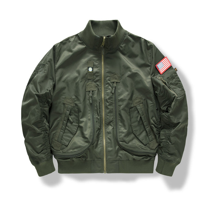Herren Military-Bomberjacke mit verstärkten Multifach-Taschen und Stehkragen – Brevano