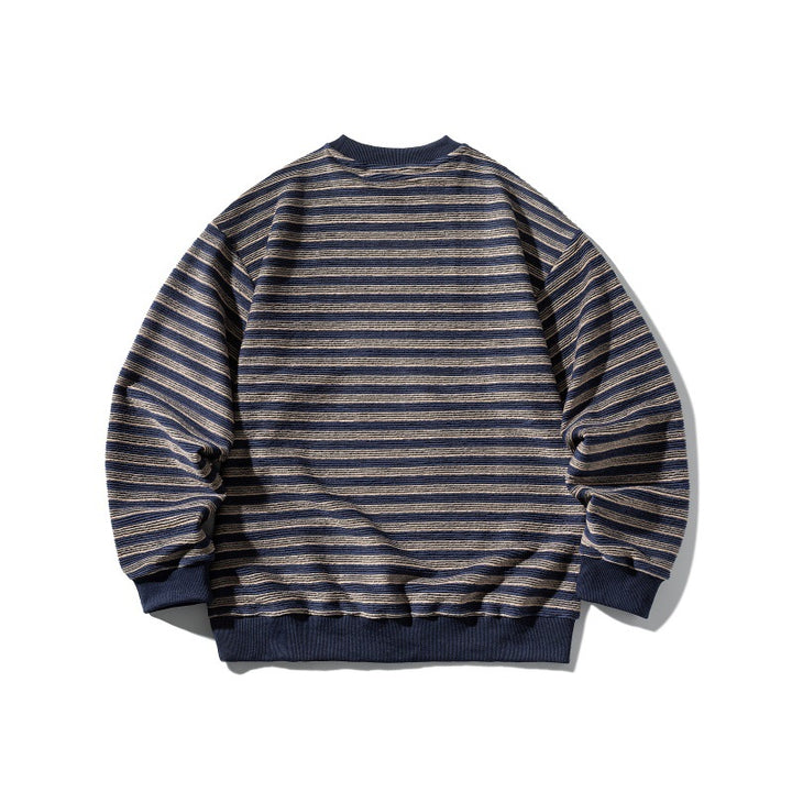Unisex Gestreiftes Oversize Strick-Sweatshirt mit gerippten Bündchen und Rundhals Echoarchiv