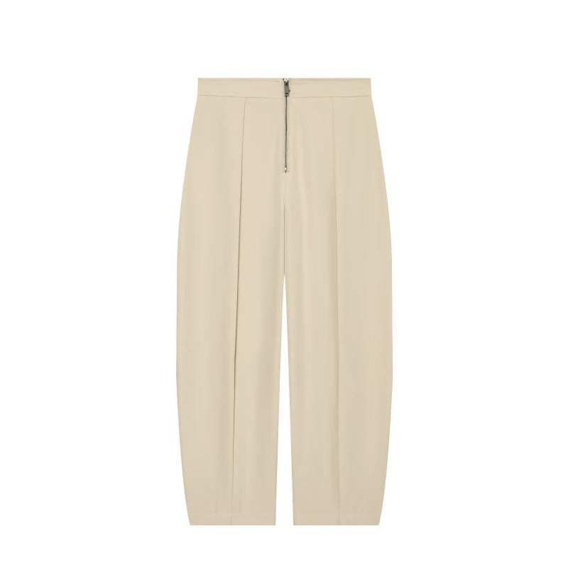 Damen weite Cropped-Hose mit hoher Taille, Kellerfalten und sichtbarem Frontreißverschluss Echo Archiv