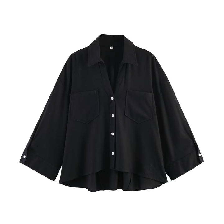 Damen Oversize-Hemdbluse mit großen Brusttaschen, überschnittener Schulter und High‑Low‑Saum Echo Archiv