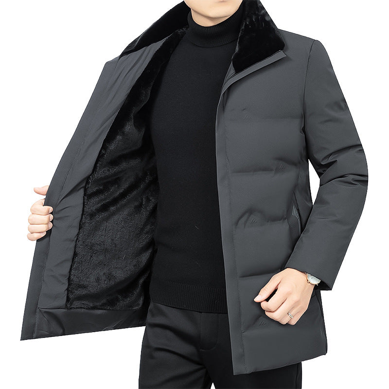 Herren Thermo-Winterkurzmantel mit luxuriösem Kunstfell-Innenfutter und Stehkragen – Marzano