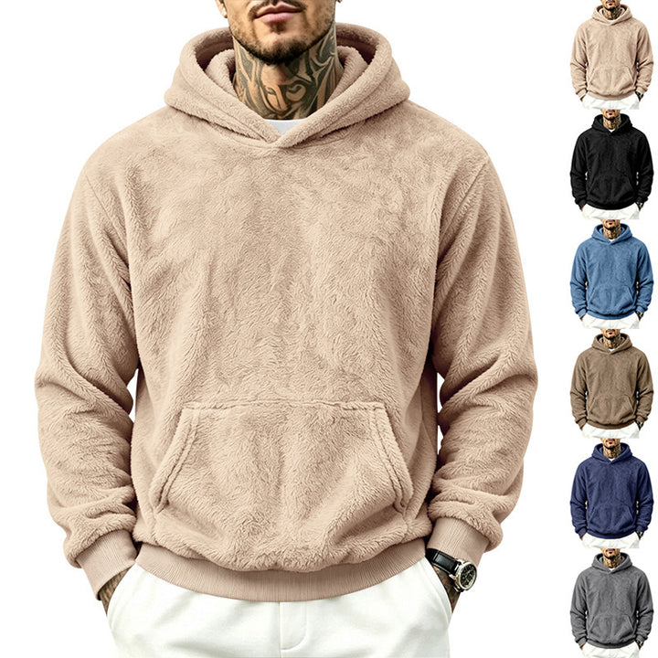 Herren Kuscheliger Fleece-Hoodie mit Kängurutasche und geripptem Saum – Cavarno