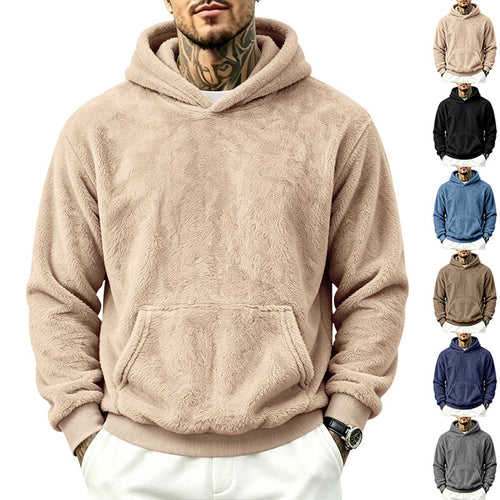Herren Kuscheliger Fleece-Hoodie mit Kängurutasche und geripptem Saum – Cavarno