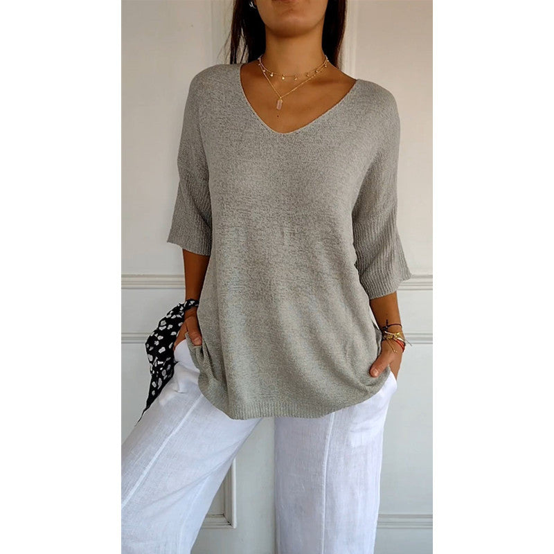Damen nan locker sitzender V-Ausschnitt Feinstrickpullover mit dreiviertelÄrmeln Echo Archiv