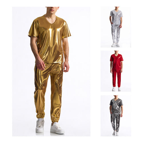 Herren glänzendes Sport-Outfit mit modernem V-Ausschnitt und elastischem Bund Echoarchiv