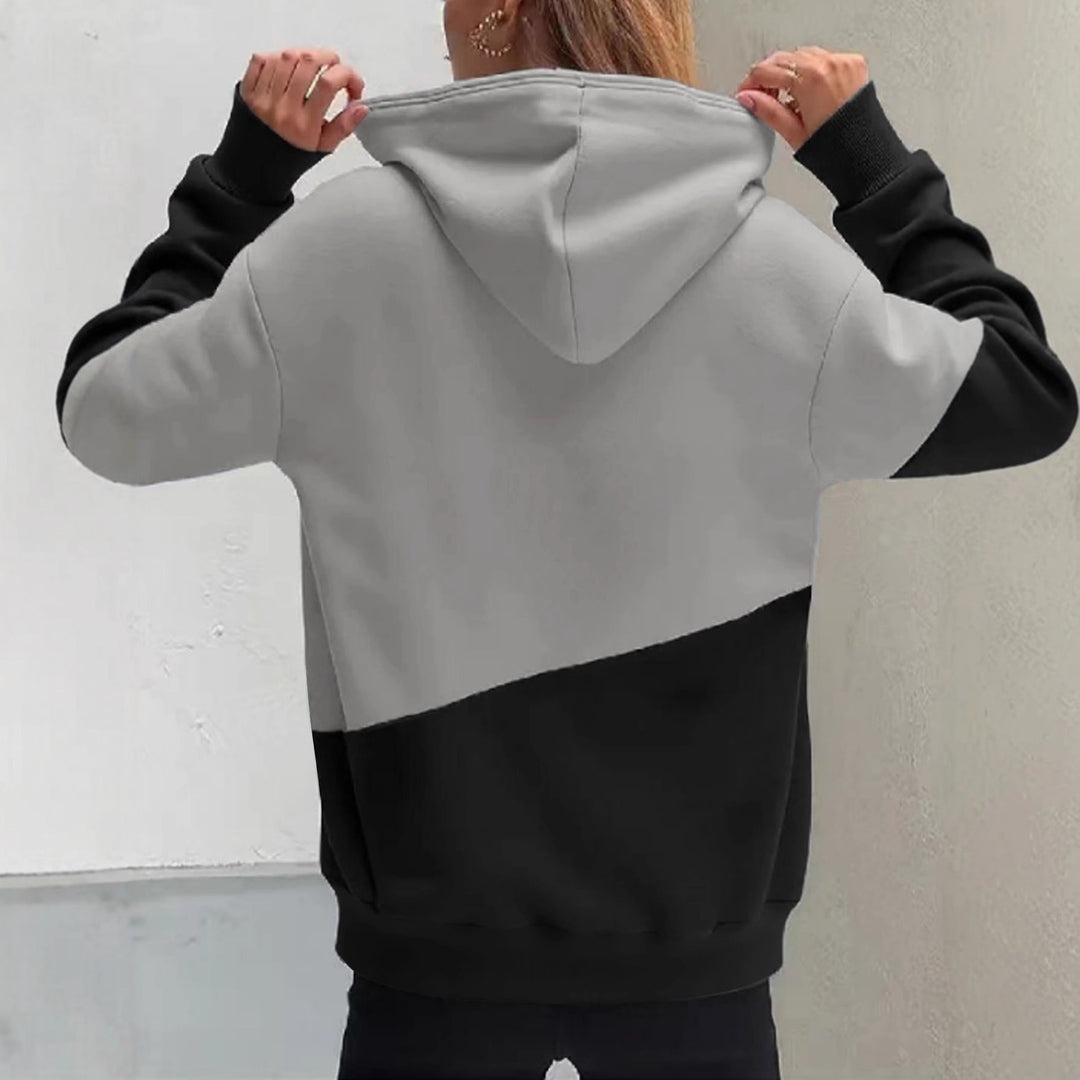Damen Colorblock Kapuzenpullover mit Schlauchkragen, Kängurutasche und Drop-Shoulder Echoarchiv