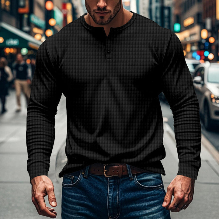Herren Langarmshirt im strukturierten Design mit Knopfleiste Echoarchiv