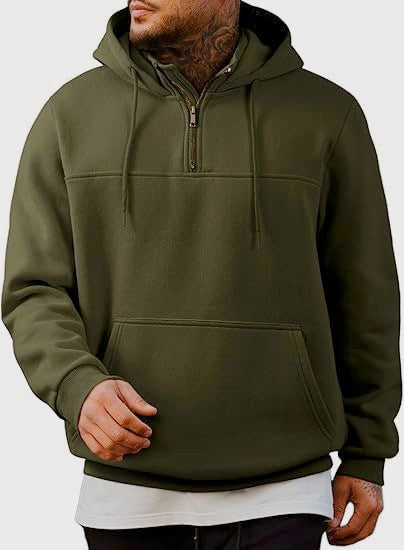 Herren Kapuzenpullover mit halbem Reißverschluss, Kängurutasche und gerippten Bündchen – Cavarno