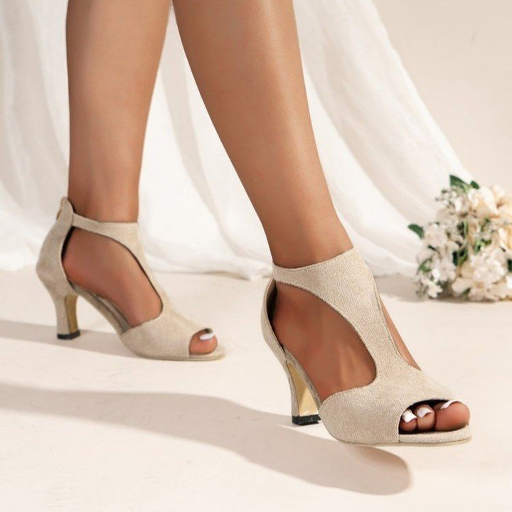 Damen nan elegante T‑förmige Riemchen Pumps mit offenem Zehenbereich, Rückreißverschluss und mittelhohem Stilettoabsatz Echo Archiv
