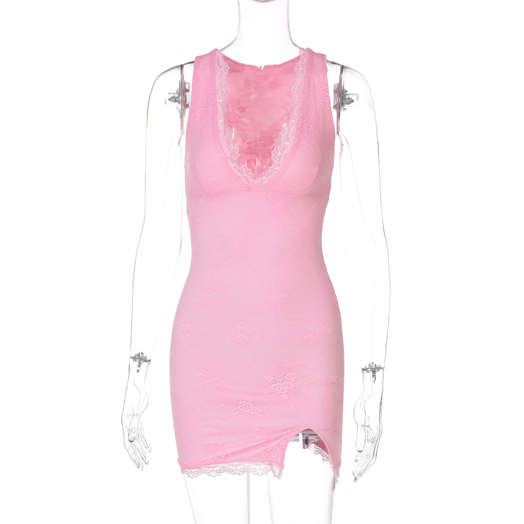 Damen Spitzenkleid mit tiefem V-Ausschnitt und seitlichem Schlitz Echo Archiv