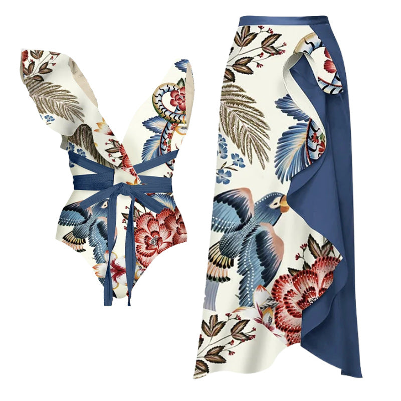 Damen Badeanzug-Set mit floralen Rüschen und taillierter Shorts Echo Archiv