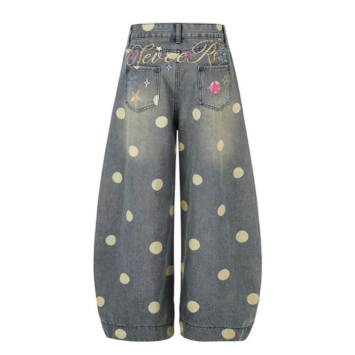 Damen Weite Jeans-Culotte im Palazzo-Stil mit hohem Bund und Punktmuster Echoarchiv