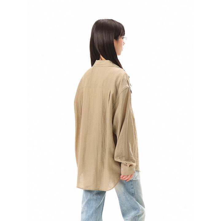 Damen Locker geschnittene Oversize-Hemdbluse mit Brusttasche und strukturierter Baumwollmischung Echoarchiv