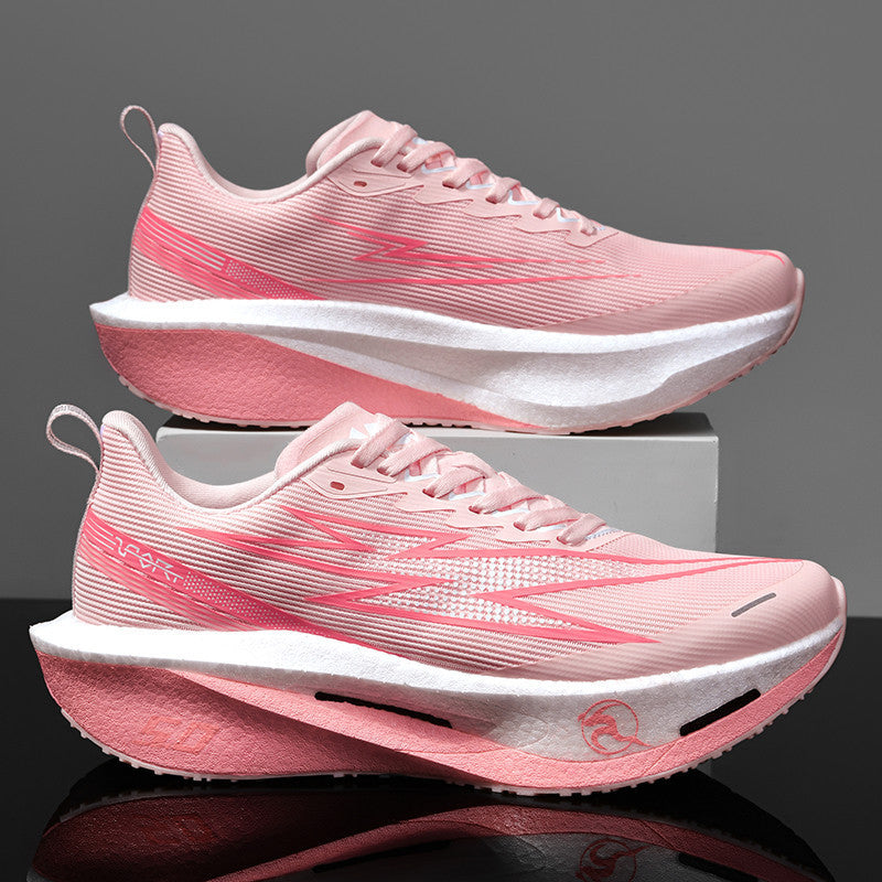 Unisex gedämpfte Race-Plateau-Laufschuhe mit Rocker-Zwischensohle und atmungsaktivem Micro-Mesh – Tavélo