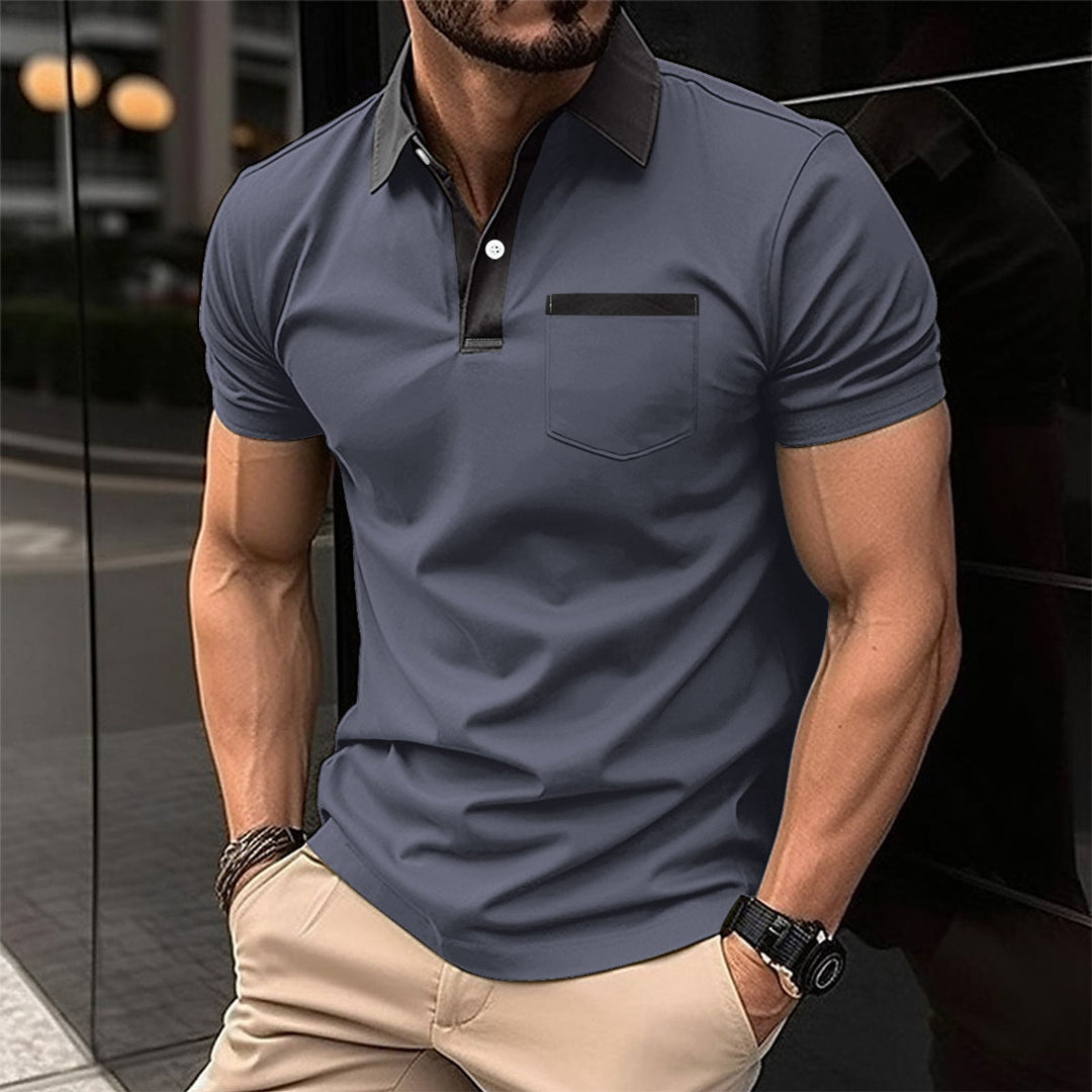 Herren Poloshirt mit modernem Kontrastkragen und praktischer Brusttasche Echoarchiv