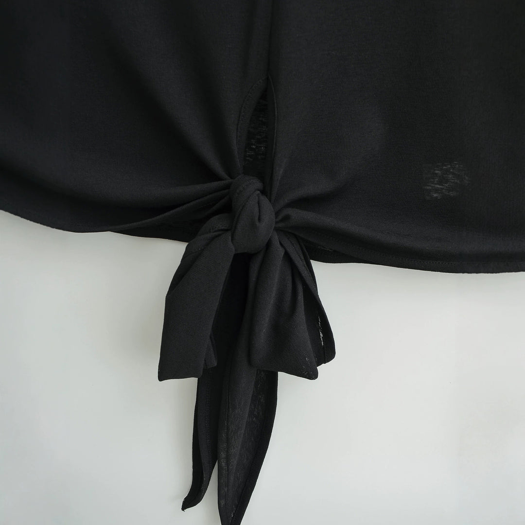Damen Langarm-Henley-Top mit Knotenfront und Knopfleiste Echoarchiv