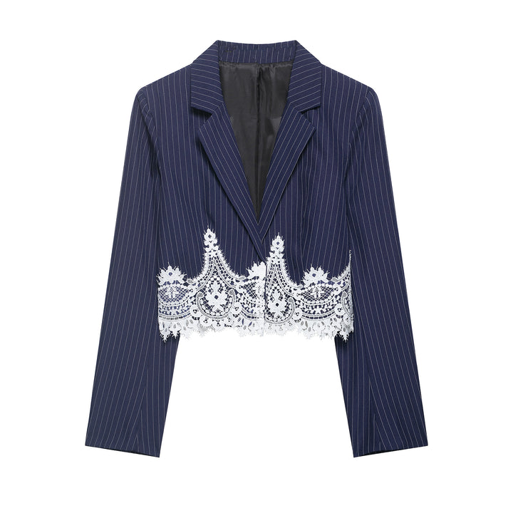 Damen Cropped Nadelstreifen-Blazer mit Spitzenbesatz und taillierter Silhouette Echo Archiv