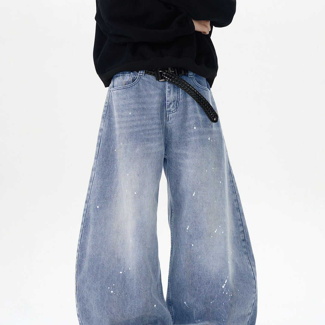 Herren Extraweite Paint‑Effekt Baggy‑Jeans mit tiefem Schritt und Used‑Wash Echoarchiv