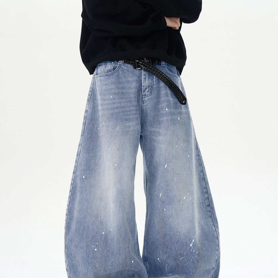 Herren Extraweite Paint‑Effekt Baggy‑Jeans mit tiefem Schritt und Used‑Wash Echoarchiv