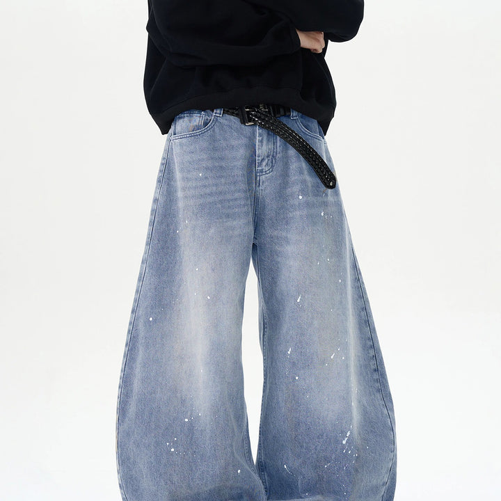 Herren Extraweite Paint‑Effekt Baggy‑Jeans mit tiefem Schritt und Used‑Wash Echoarchiv