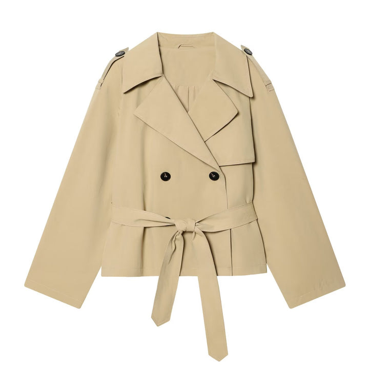 Damen Kurz geschnittener Trenchcoat mit Taillengürtel und Schulterklappen Echo Archiv