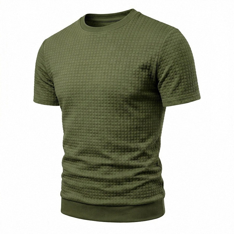 Herren nan kurzärmeliges Strickshirt mit geprägter Karostruktur, Rundhalsausschnitt und geripptem Saum Echo Archiv