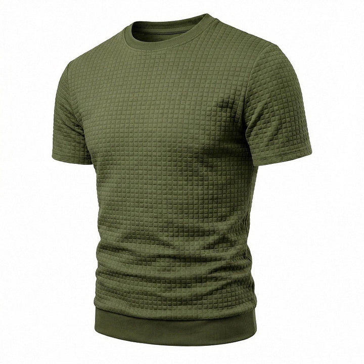 Herren nan kurzärmeliges Strickshirt mit geprägter Karostruktur, Rundhalsausschnitt und geripptem Saum Echo Archiv