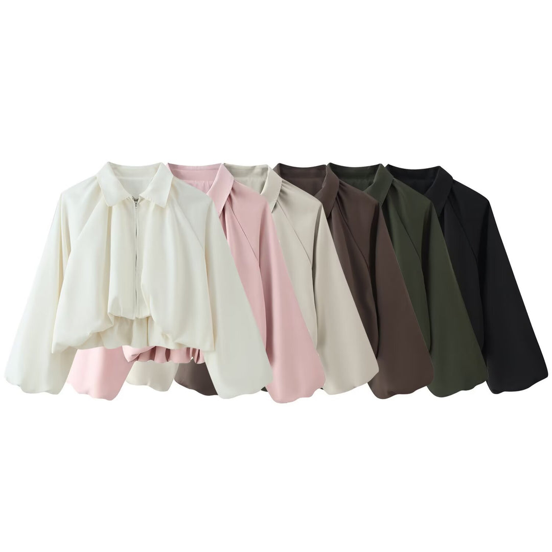 Damen Kurze Cropped‑Jacke mit Raglanärmeln, Reißverschluss und gerafftem Saum Echo Archiv