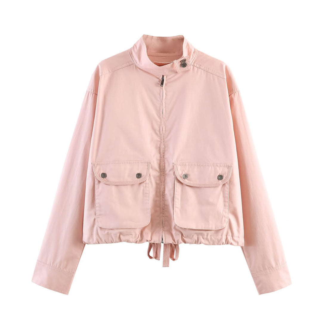 Damen Kurzjacke im Safari‑Stil mit Stehkragen, Kängurutaschen und Kordelzug Echo Archiv
