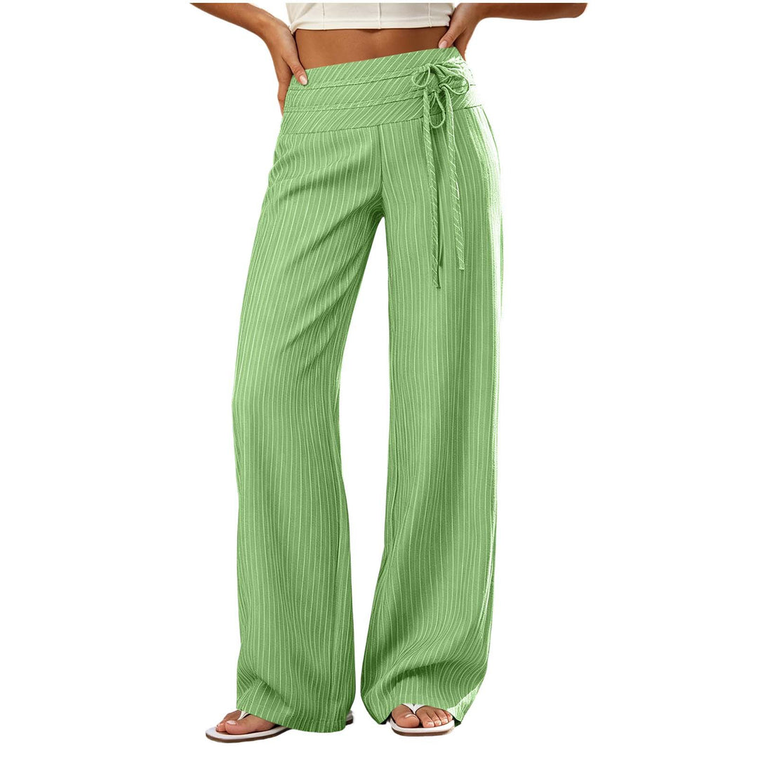 Damen Weite High-Waist Palazzo-Hose mit Streifenmuster und Bindegürtel – Avélisse
