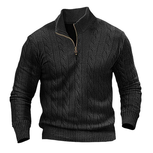 Herren Zopfmuster-Halbzipp-Pullover mit Mockneck und schmaler Silhouette Echo Archiv
