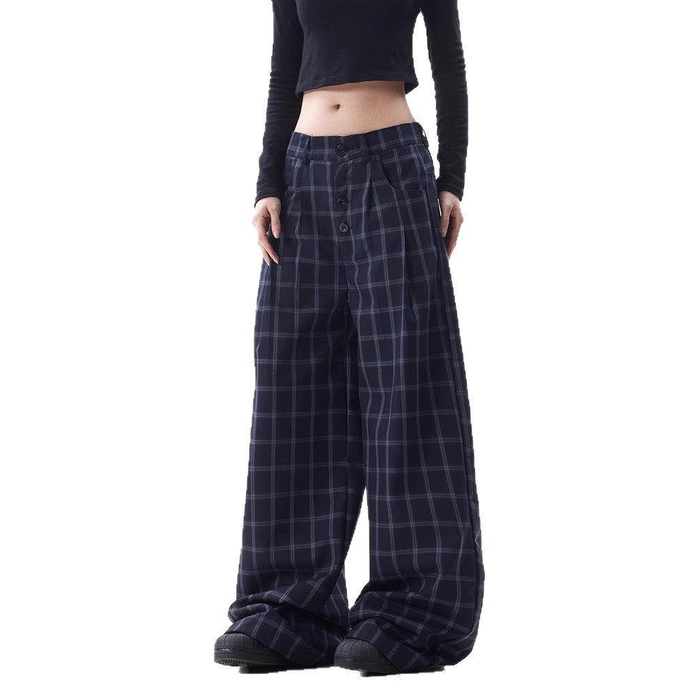 Damen Weitgeschnittene Karottenhose mit Karo-Muster Echoarchiv