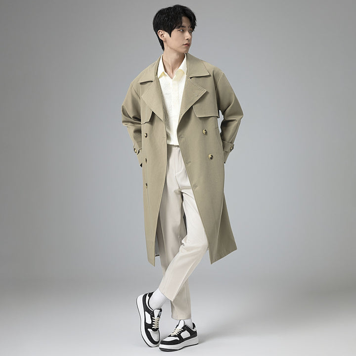 Herren Oversized Doppelreihiger Wollmix-Trenchcoat mit Schalkragen und Überschlagblende Echoarchiv