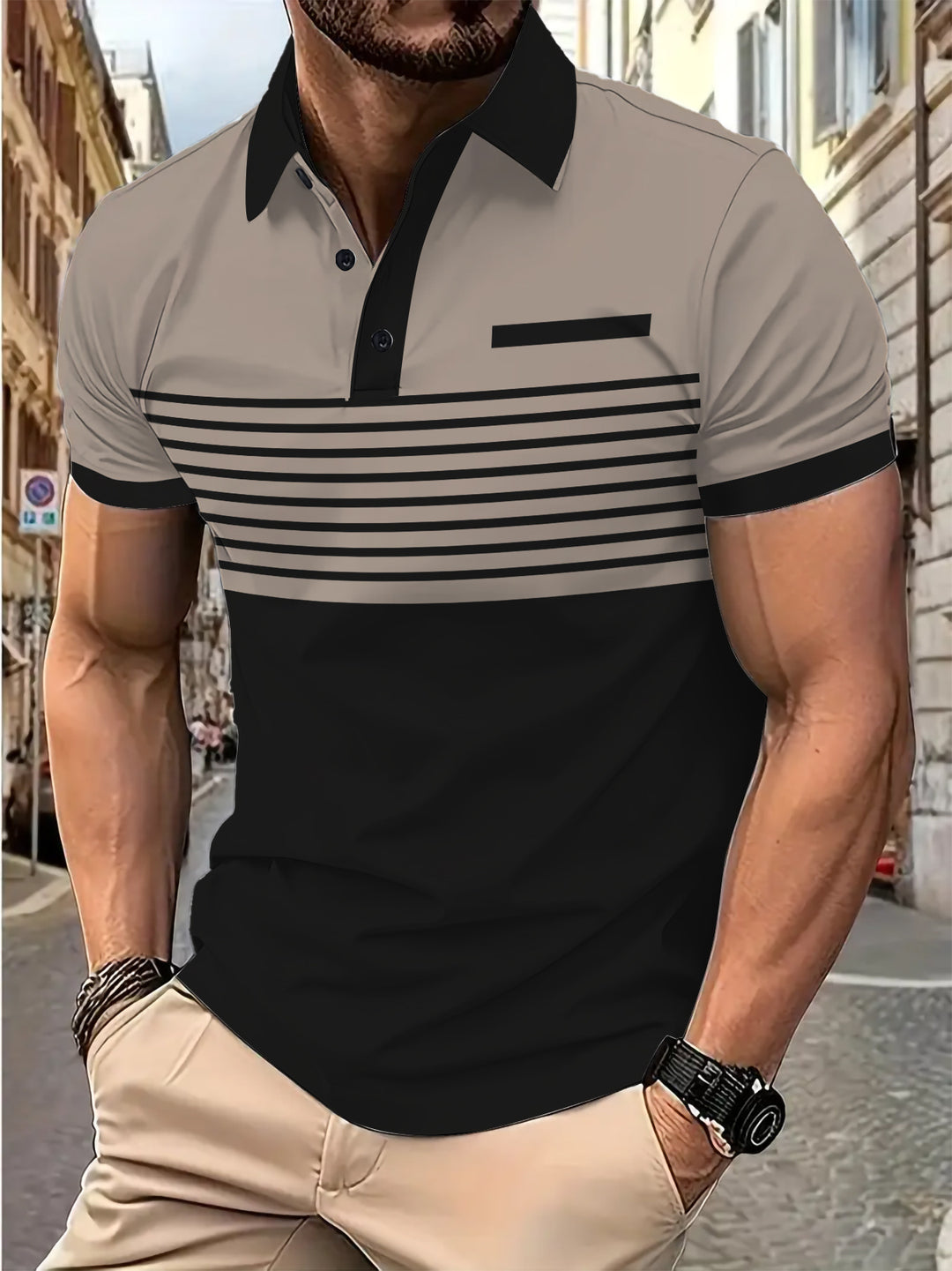 Herren Poloshirt mit modernem Streifendesign und stilvollen Akzenten Echoarchiv
