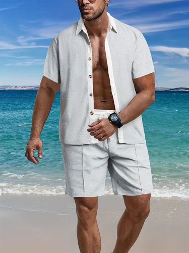 Herren lässiges Kurzarmhemd und Shorts-Set im strukturierten Design Echoarchiv
