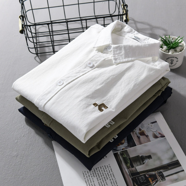 Herren Lässiges Baumwoll-Overshirt mit Kentkragen, dezentem Sticklogo und Relaxed‑Fit Echoarchiv