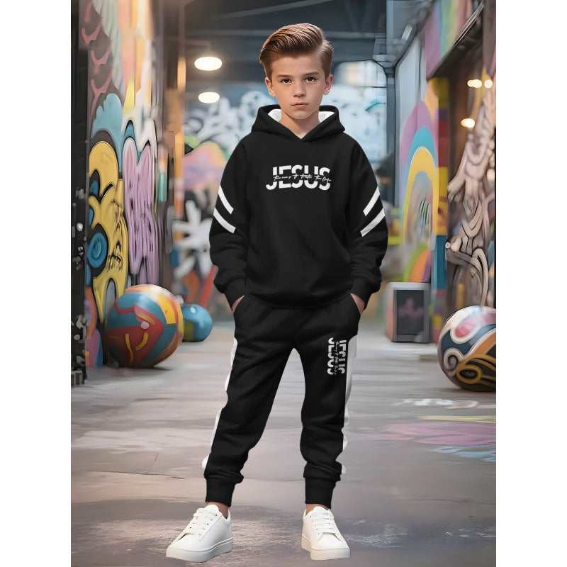 Unisex nan Kinder Jogginganzug mit Kapuzenpullover und detailreichem Auto-Print Echo Archiv