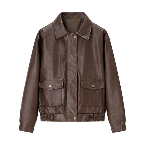 Damen nan kastige Kunstleder‑Fliegerjacke mit Hemdkragen, aufgesetzten Pattentaschen und elastischem Saum Echo Archiv