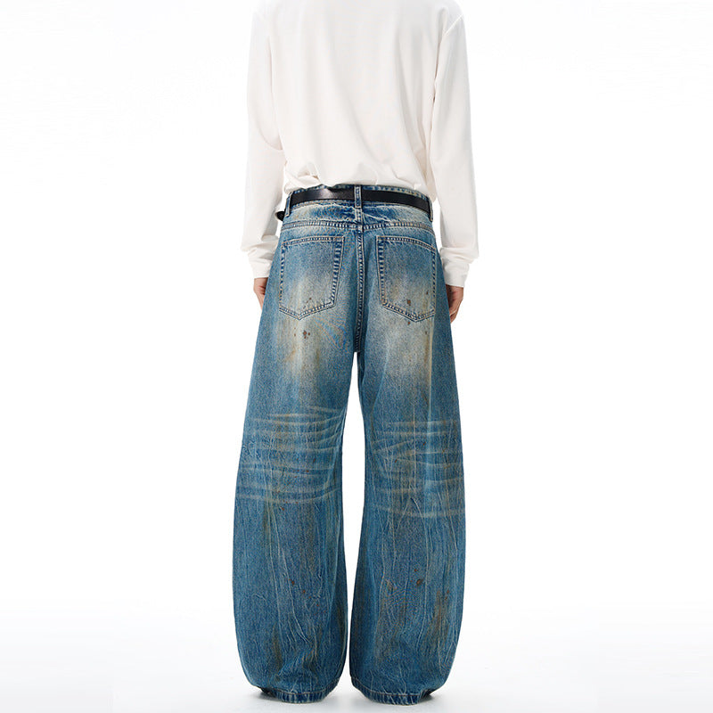Herren Ultraweite Denim-Baggyhose im Vintage-Look mit Farbpatina und tiefem Schritt Echo Archiv