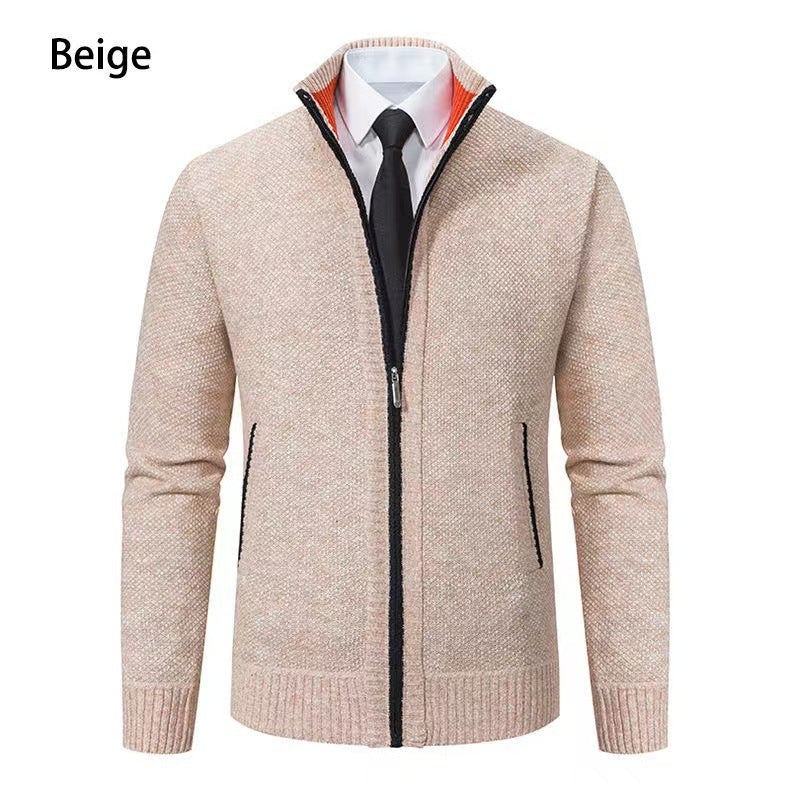 Herren nan melierte Strickzipjacke mit hohem Stehkragen, feiner Struktur und verdeckten Eingrifftaschen Echo Archiv