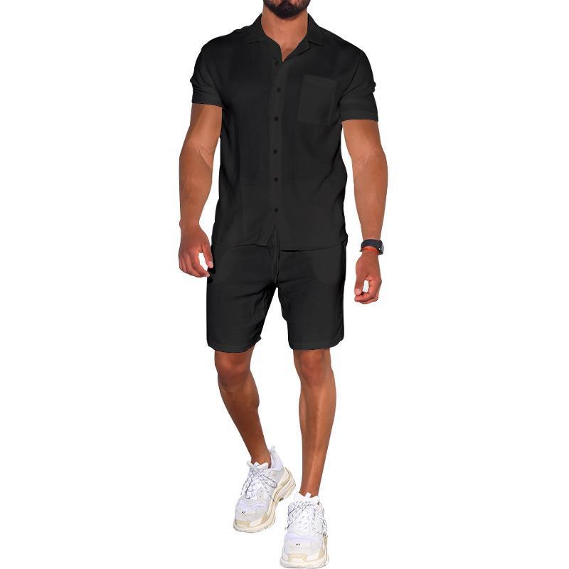 Herren modernes Freizeit-Set aus kurzärmligem Hemd und Shorts Echoarchiv