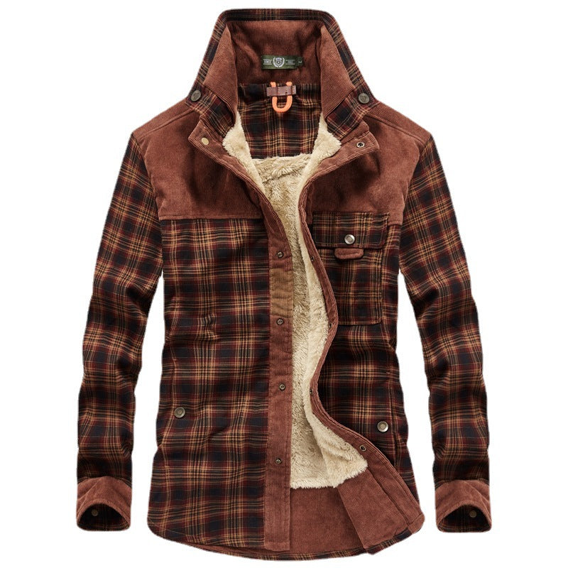 Herren Gefütterte Karo-Hemdjacke mit Teddyfleece-Innenfutter und Cordbesatz – Taviero