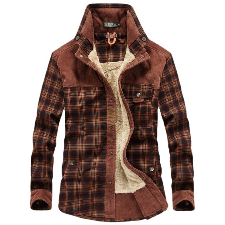 Herren Gefütterte Karo-Hemdjacke mit Teddyfleece-Innenfutter und Cordbesatz – Taviero